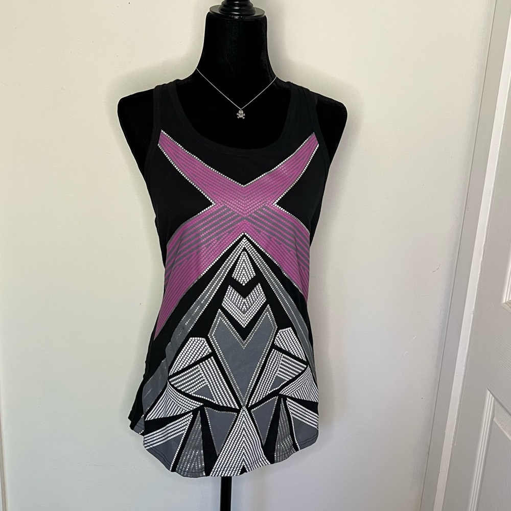 Ocean Pacific OP Geometric Graphic Tank Top Black Purple L